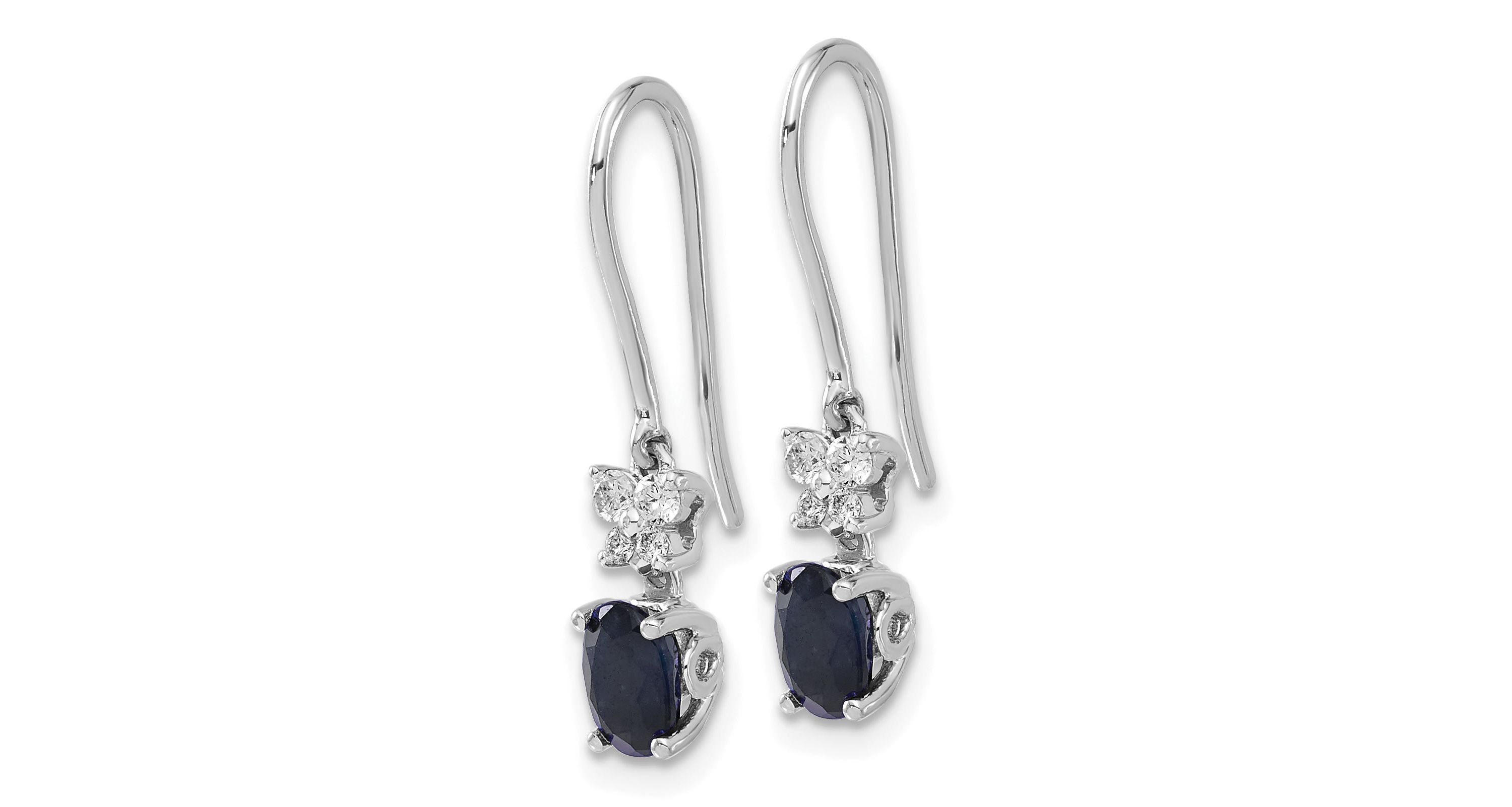 1/8 ct. t.w. Sapphire and 1/8 ct. t.w. Diamond Shepherd Hook Earrings in 14K White Gold