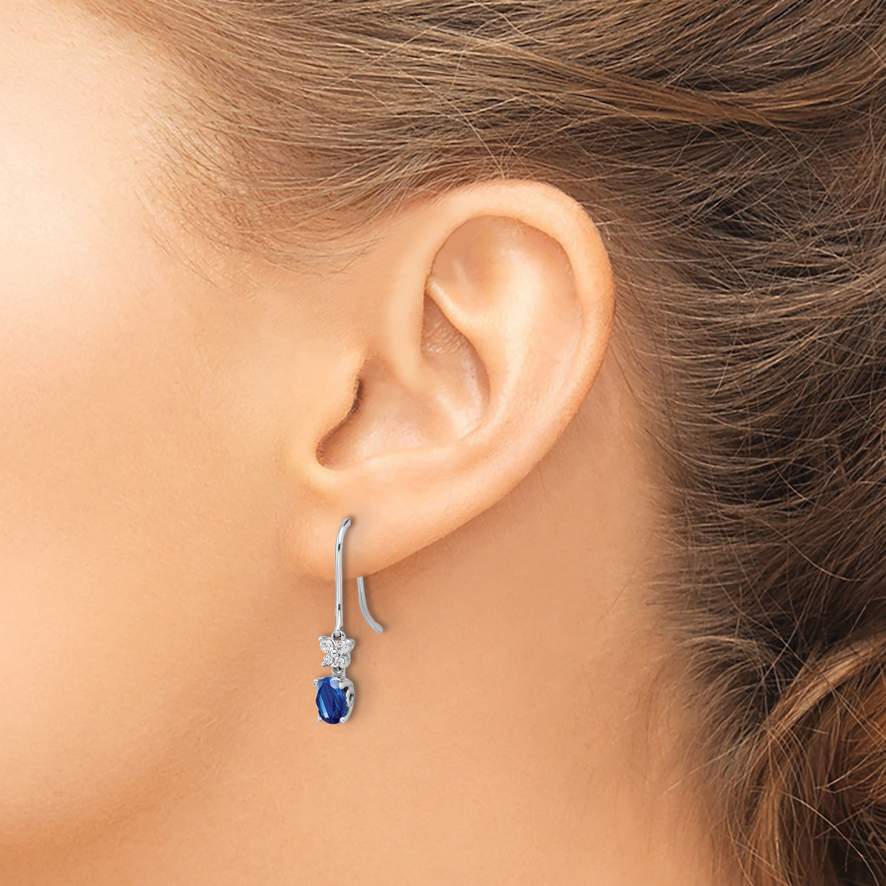 1/8 ct. t.w. Sapphire and 1/8 ct. t.w. Diamond Shepherd Hook Earrings in 14K White Gold
