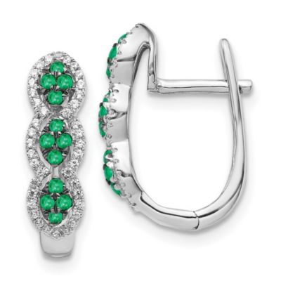 Belk & Co 1/3 ct. t.w. Emerald and 1/4 ct. t.w. Diamond Hinged Earrings in 14K White Gold