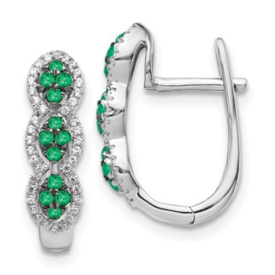 Belk & Co 1/3 ct. t.w. Emerald and 1/4 ct. t.w. Diamond Hinged Earrings in 14K White Gold -  5400058EM5601EM025WA