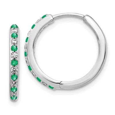 Belk & Co 5/8 ct. t.w. Emerald and 1/5 ct. t.w. Diamond Hinged Hoop Earrings in 14K White Gold