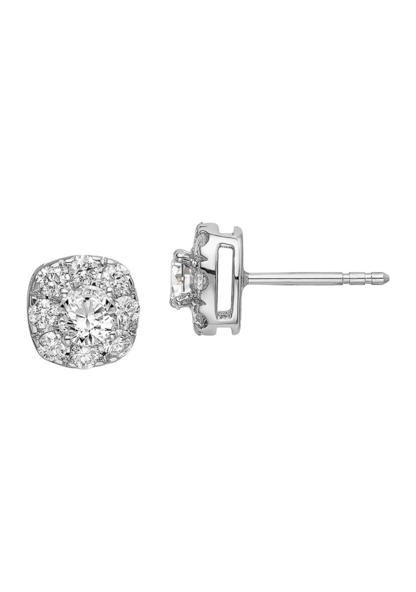 1.035 ct. t.w. Lab Grown Diamond Cushion Halo Earrings in 14K White Gold