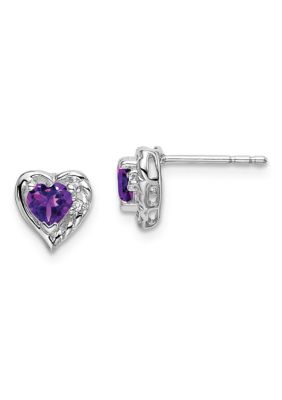 Belk & Co 5/8 ct. t.w. Amethyst and 1/10 ct. t.w. Diamond Heart Earrings in 14K White Gold