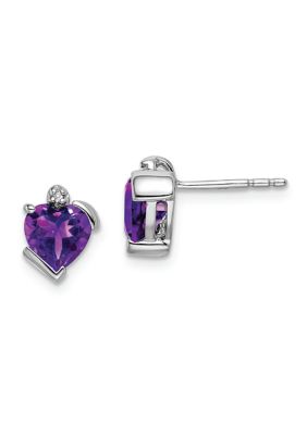Belk & Co 1.46 ct. t.w. Amethyst and 1/10 ct. t.w. Diamond Heart Earrings in 14K White Gold
