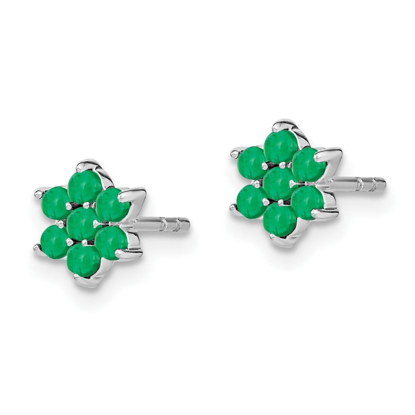 1.162 ct. t.w. Emerald Floral Post Earrings in 14K White Gold