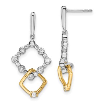 Belk & Co Lab Created 3/8 ct. t.w. Lab Grown Diamond Fancy Square Drop Post Earrings in 14K Two-Tone, Yellow