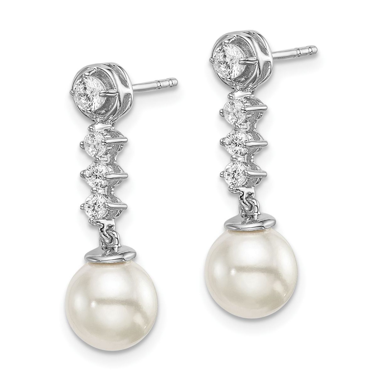 1/3 ct. t.w. Diamond and 6-7mm Button Freshwater Cultured Pearl Post Earrings in 14K White Gold