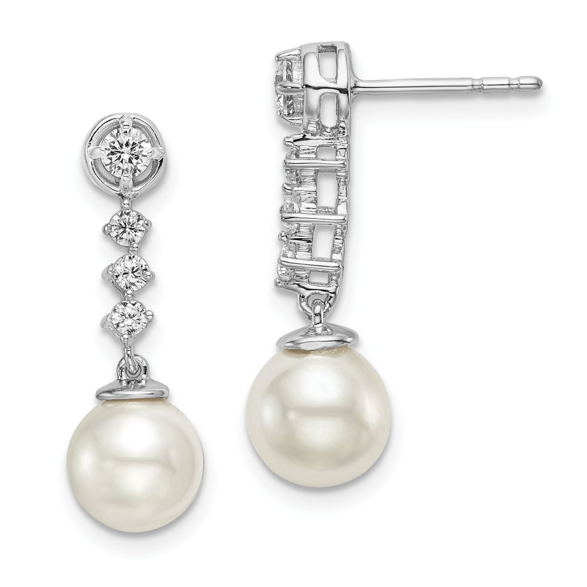 1/3 ct. t.w. Diamond and 6-7mm Button Freshwater Cultured Pearl Post Earrings in 14K White Gold