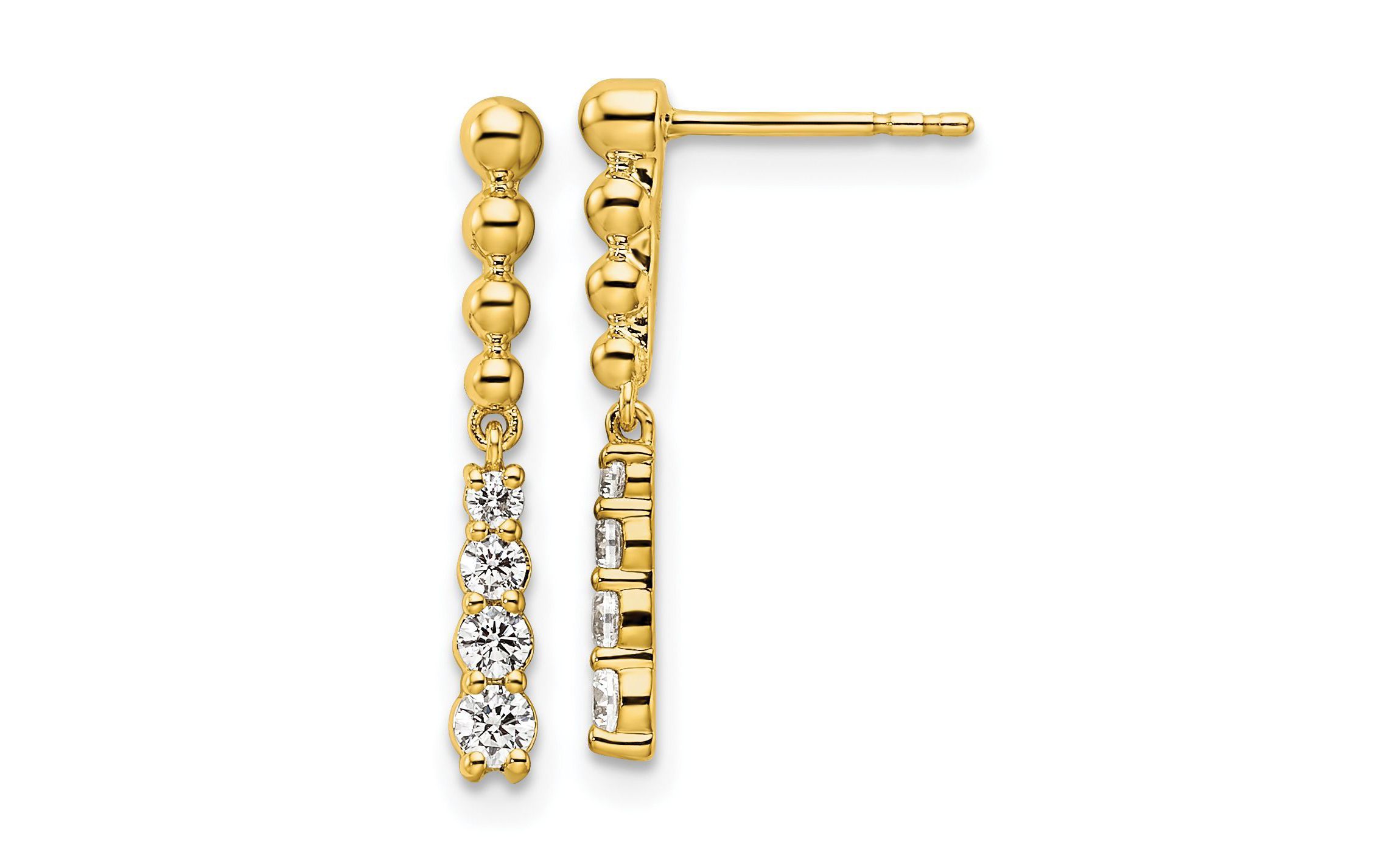 Lab Created 1/3 ct. t.w. Lab Grown Diamond Beaded Bar Post Dangle Earrings in 14K Yellow Gold