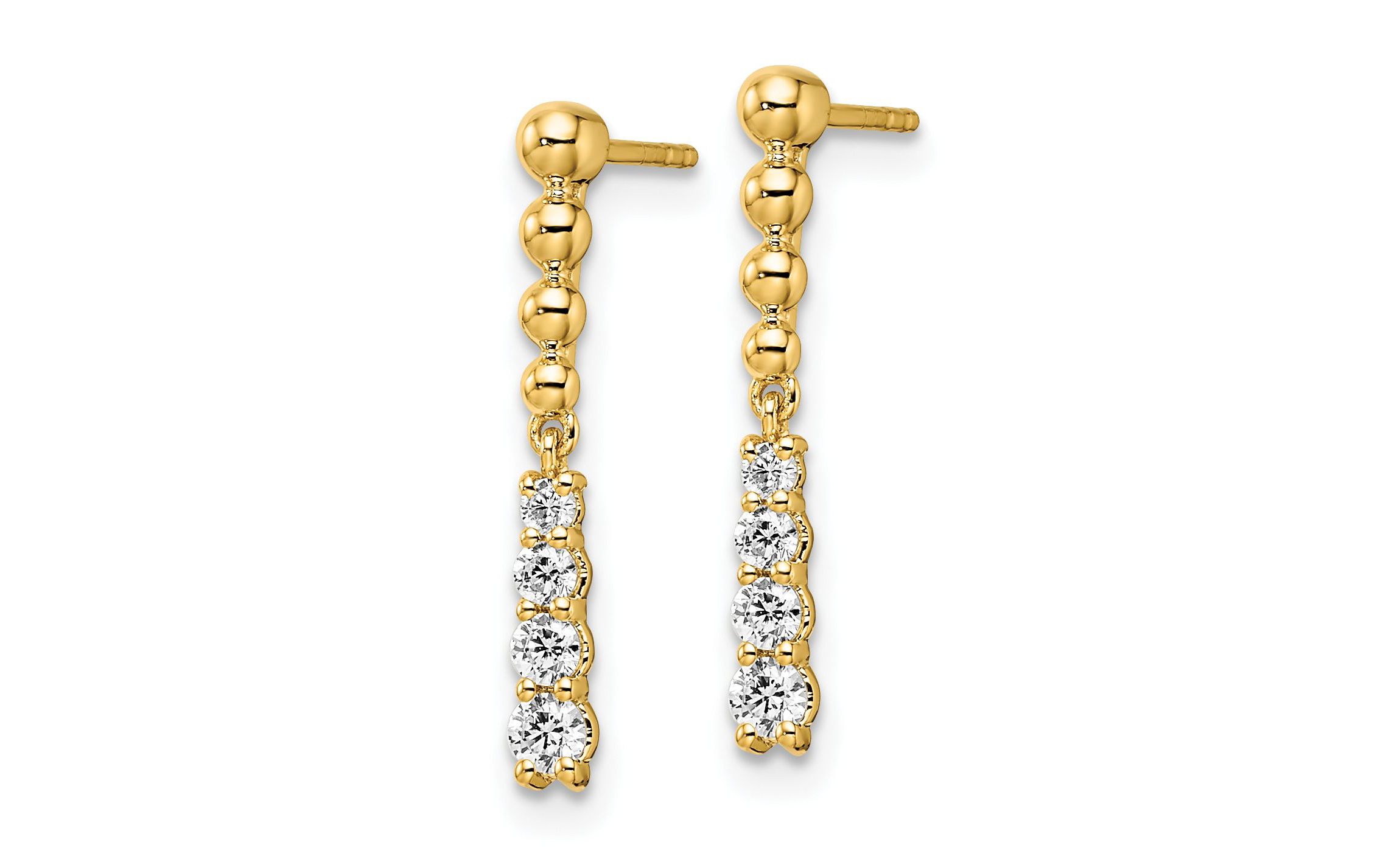 Lab Created 1/3 ct. t.w. Lab Grown Diamond Beaded Bar Post Dangle Earrings in 14K Yellow Gold