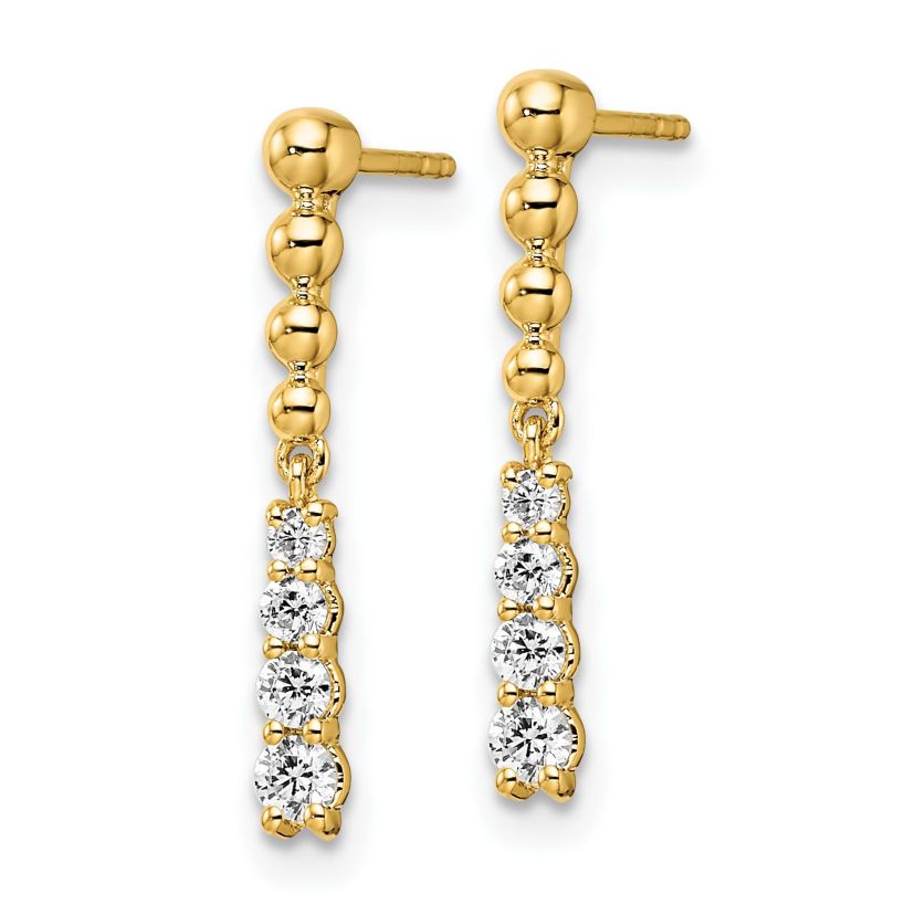 Lab Created 1/3 ct. t.w. Lab Grown Diamond Beaded Bar Post Dangle Earrings in 14K Yellow Gold