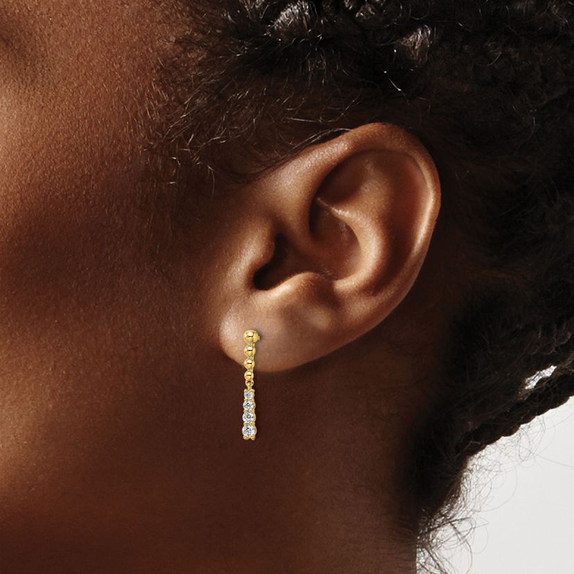 Lab Created 1/3 ct. t.w. Lab Grown Diamond Beaded Bar Post Dangle Earrings in 14K Yellow Gold