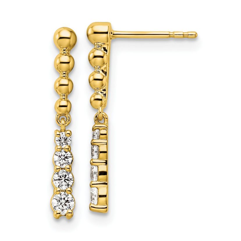 Lab Created 1/3 ct. t.w. Lab Grown Diamond Beaded Bar Post Dangle Earrings in 14K Yellow Gold