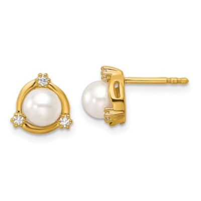 Belk & Co Lab Created 1/10 ct. t.w. Lab Grown Diamond and FWC Pearl Post Earrings in 14K Yellow Gold