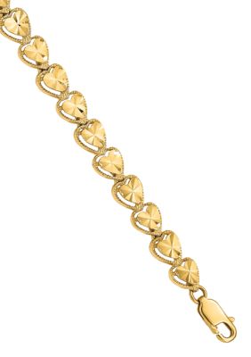 Belk Co 14k Yellow Gold Diamond Cut Heart 7 Inch Bracelet Belk