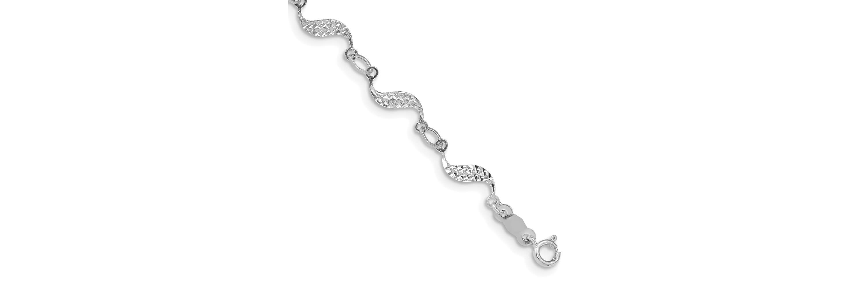 14K White Gold Diamond-cut Bracelet