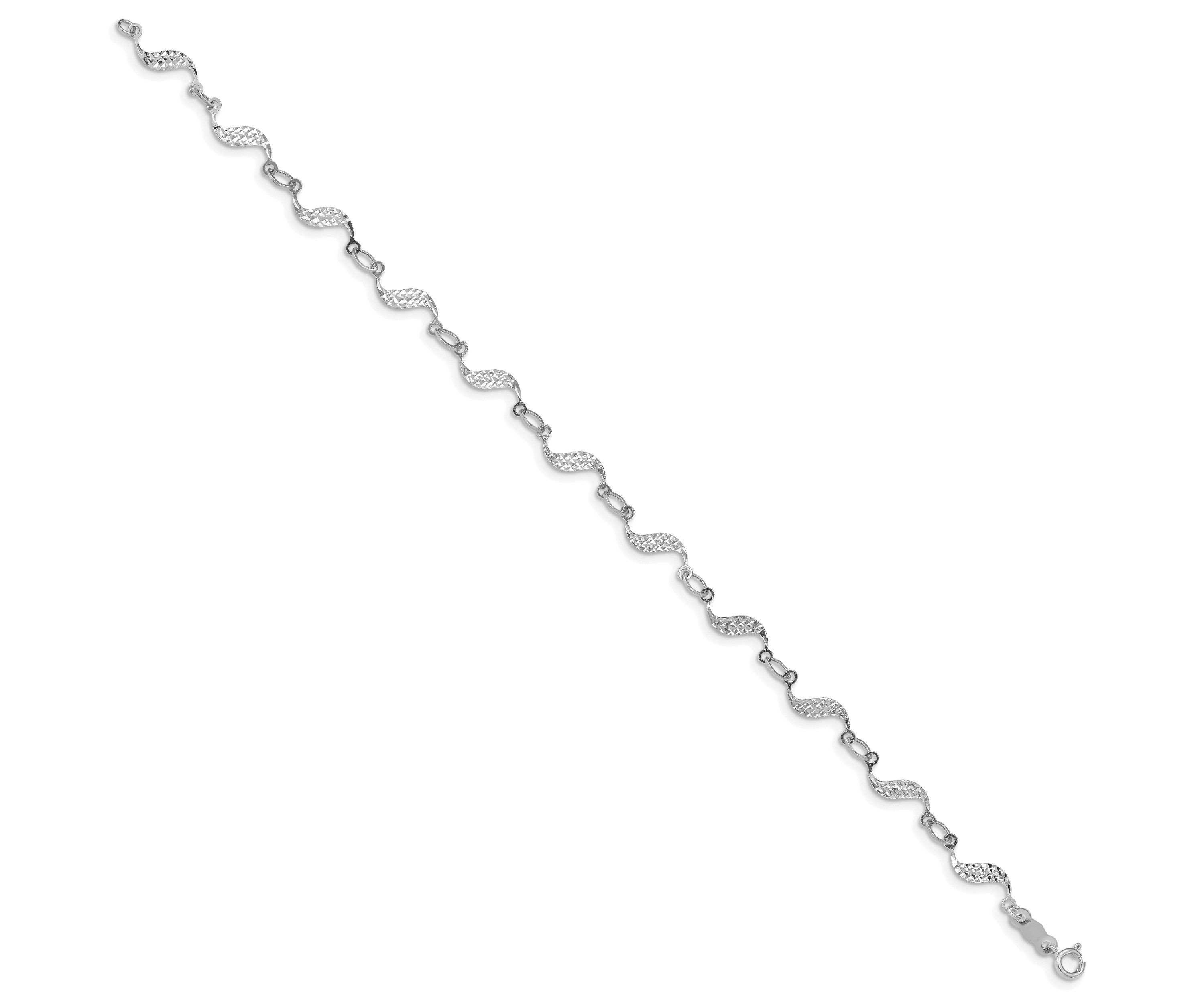 14K White Gold Diamond-cut Bracelet