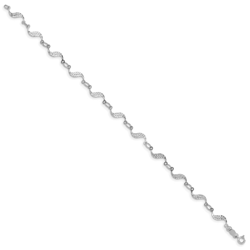 14K White Gold Diamond-cut Bracelet