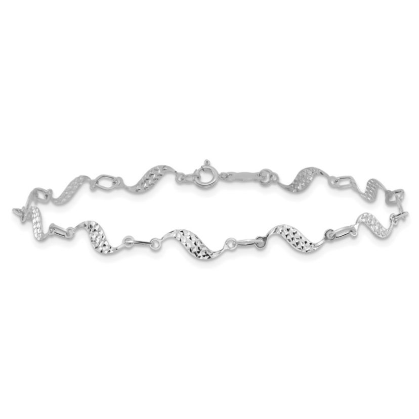 14K White Gold Diamond-cut Bracelet