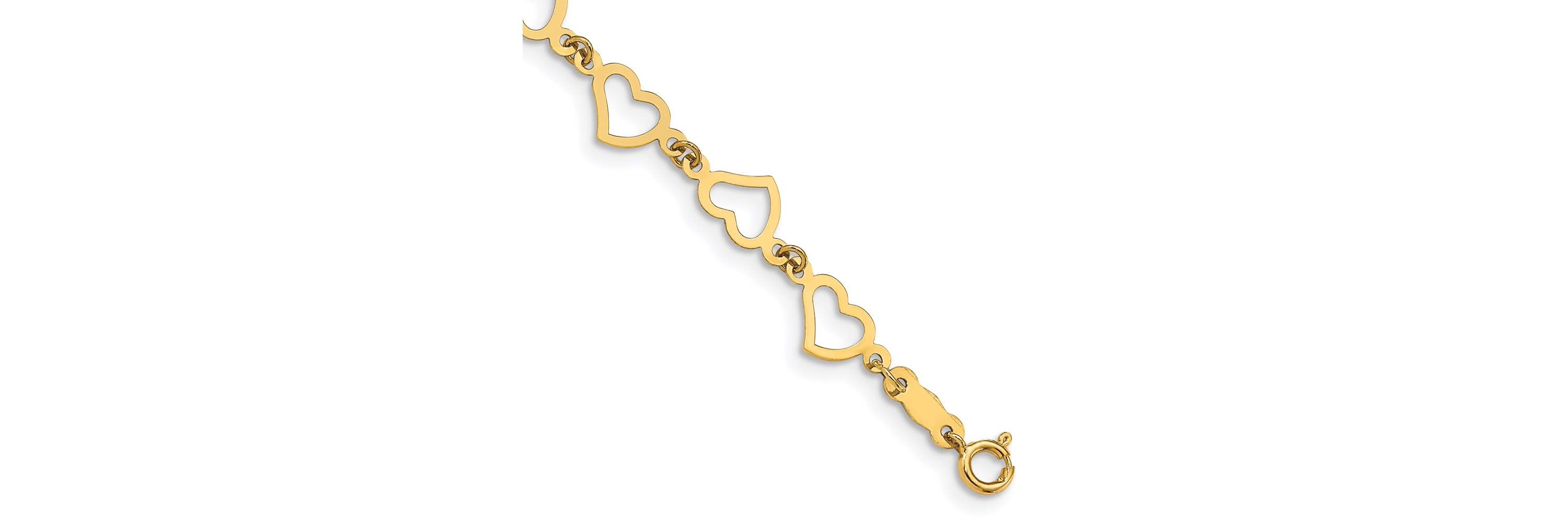 14K Yellow Gold Flat Open Hearts Bracelet