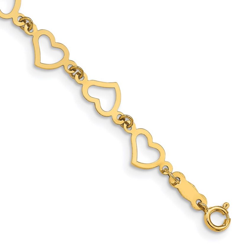 14K Yellow Gold Flat Open Hearts Bracelet