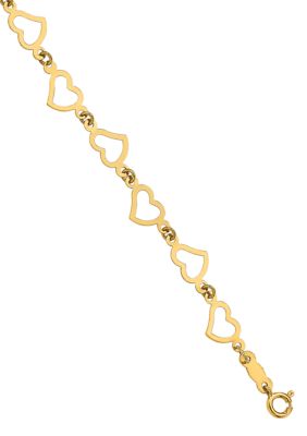 Belk & Co 14K Yellow Gold Flat Open Hearts 7.5-Inch Bracelet