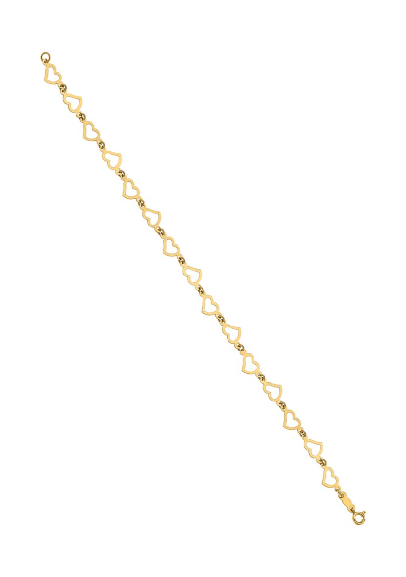 14K Yellow Gold Flat Open Hearts 7.5-Inch Bracelet