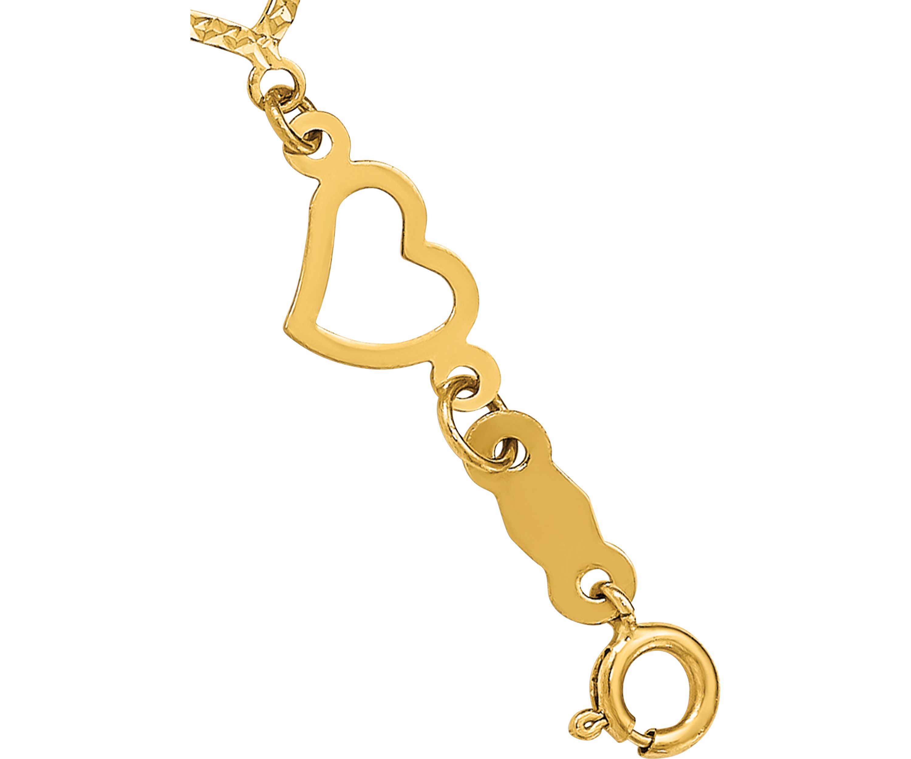 14K Yellow Gold Flat Diamond Cut Open Hearts 7.25 Inch Bracelet