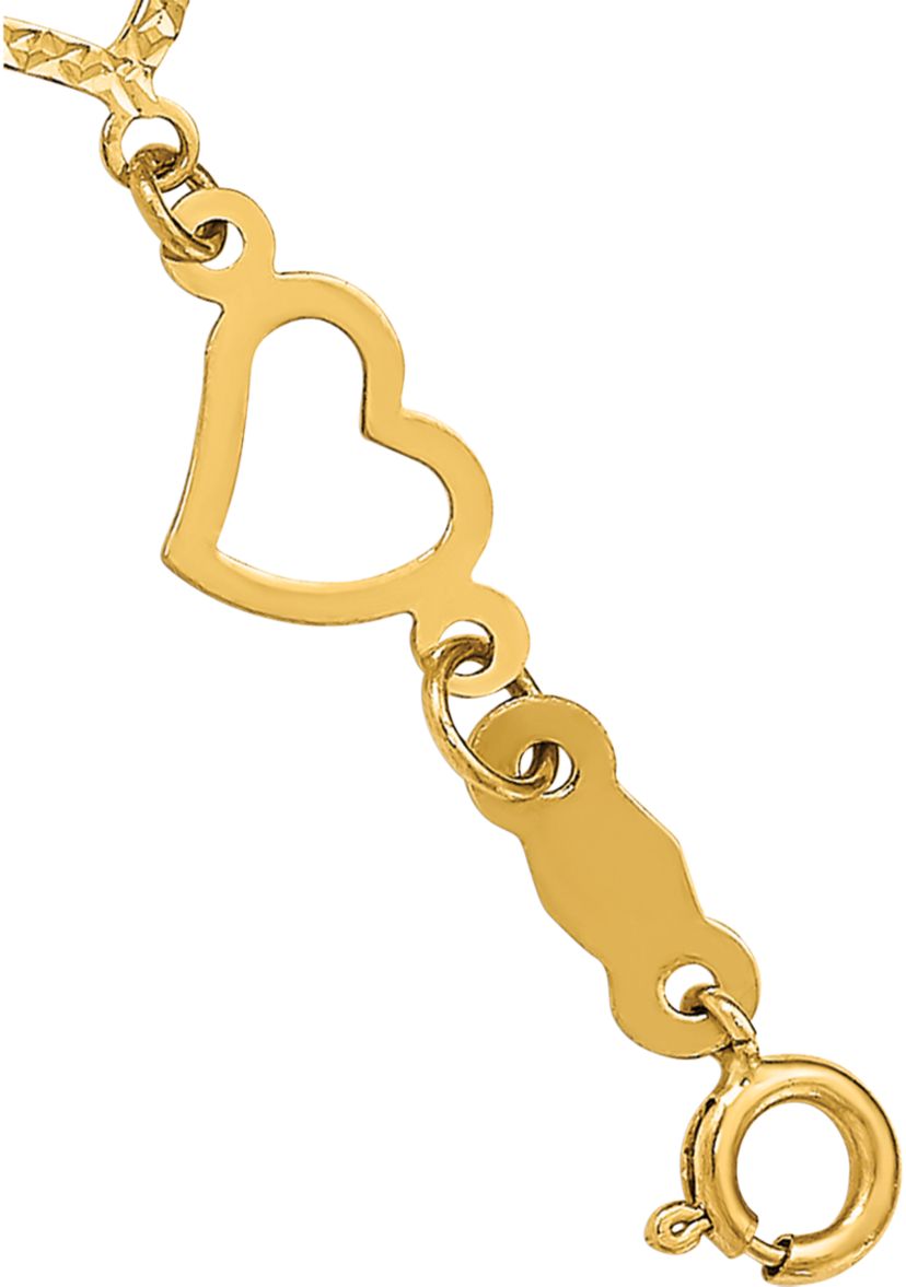 14K Yellow Gold Flat Diamond Cut Open Hearts 7.25 Inch Bracelet