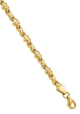 Belk & Co 14K Yellow Gold Polished Diamond Cut Heart 7 Inch Bracelet