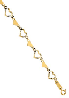 Belk & Co 14K Yellow Gold Polished Diamond Cut Open and Stamp Heart 7.5 Inch Bracelet