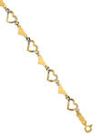 14K Yellow Gold Polished Diamond Cut Open and Stamp Heart 7.5 Inch Bracelet