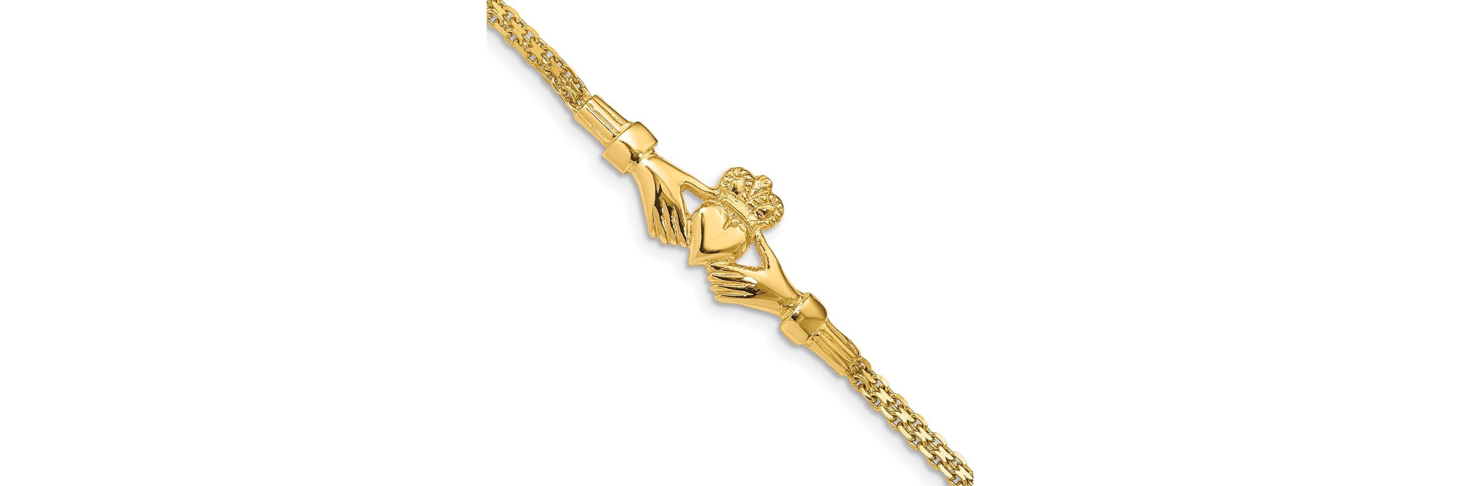 14K Yellow Gold Polished Claddagh Bracelet