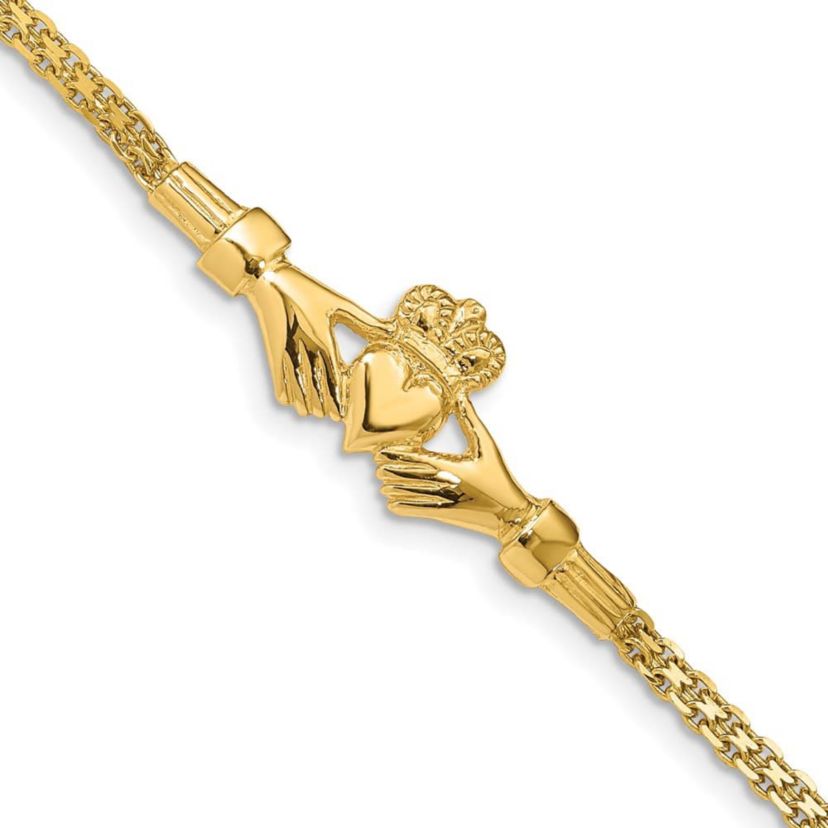 14K Yellow Gold Polished Claddagh Bracelet