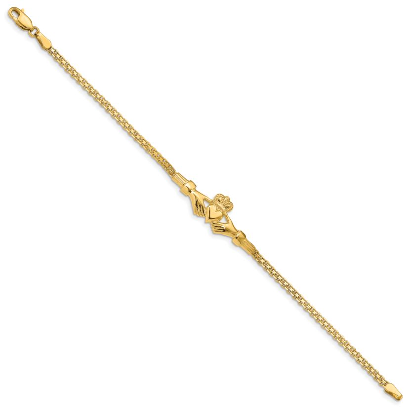 14K Yellow Gold Polished Claddagh Bracelet