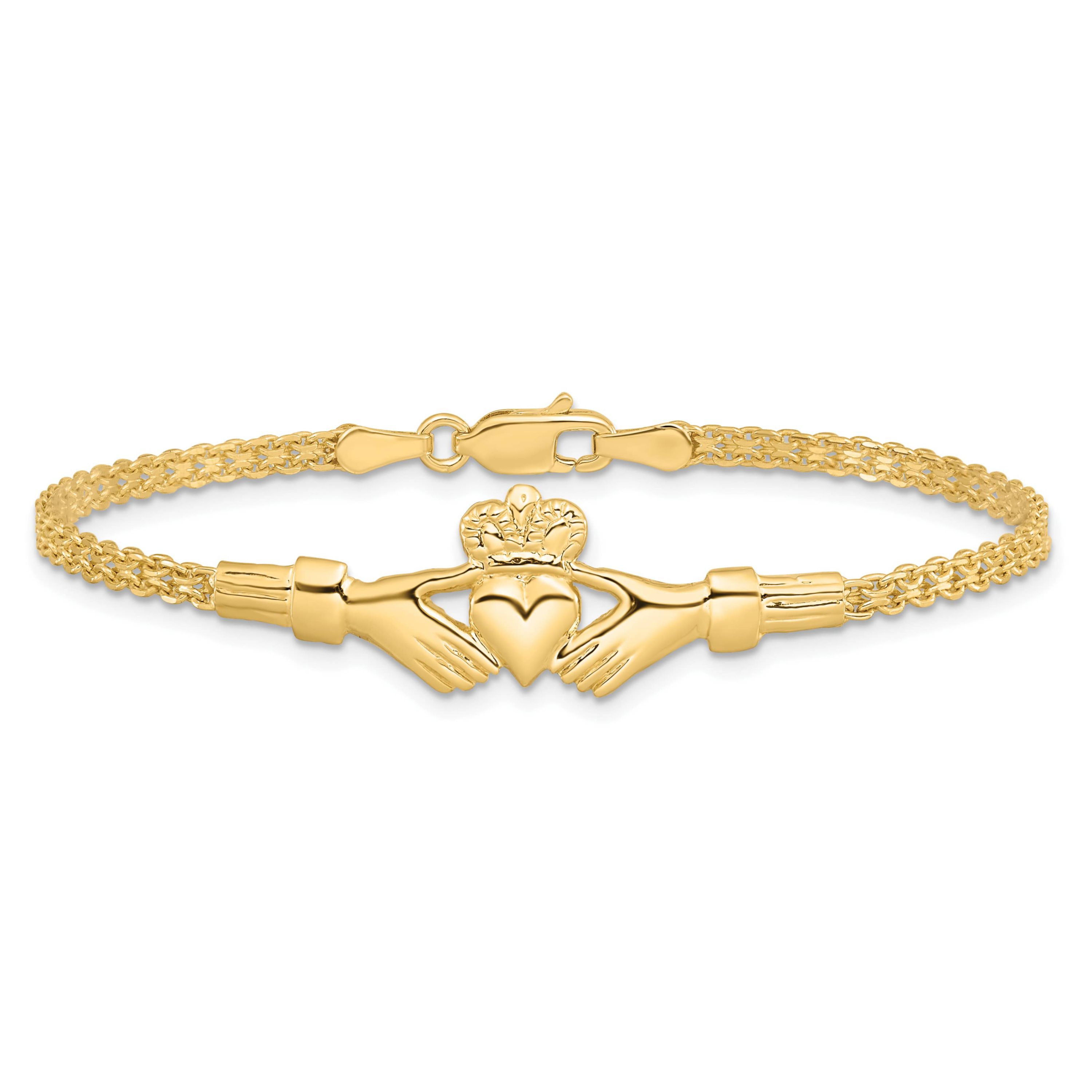 14K Yellow Gold Polished Claddagh Bracelet