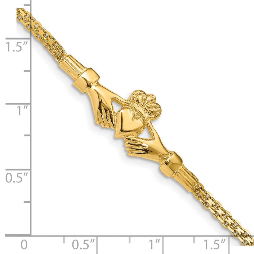 14K Yellow Gold Polished Claddagh Bracelet
