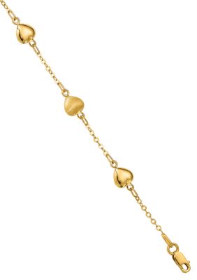 Belk & Co 14K Yellow Gold Brushed and Polished Hearts 7 Inch Bracelet