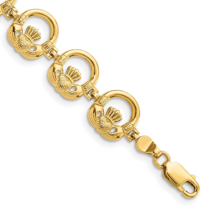14K Yellow Gold Claddagh Circle Horizontal Bracelet
