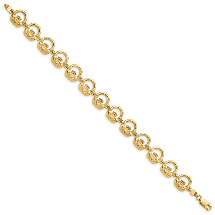 14K Yellow Gold Claddagh Circle Horizontal Bracelet