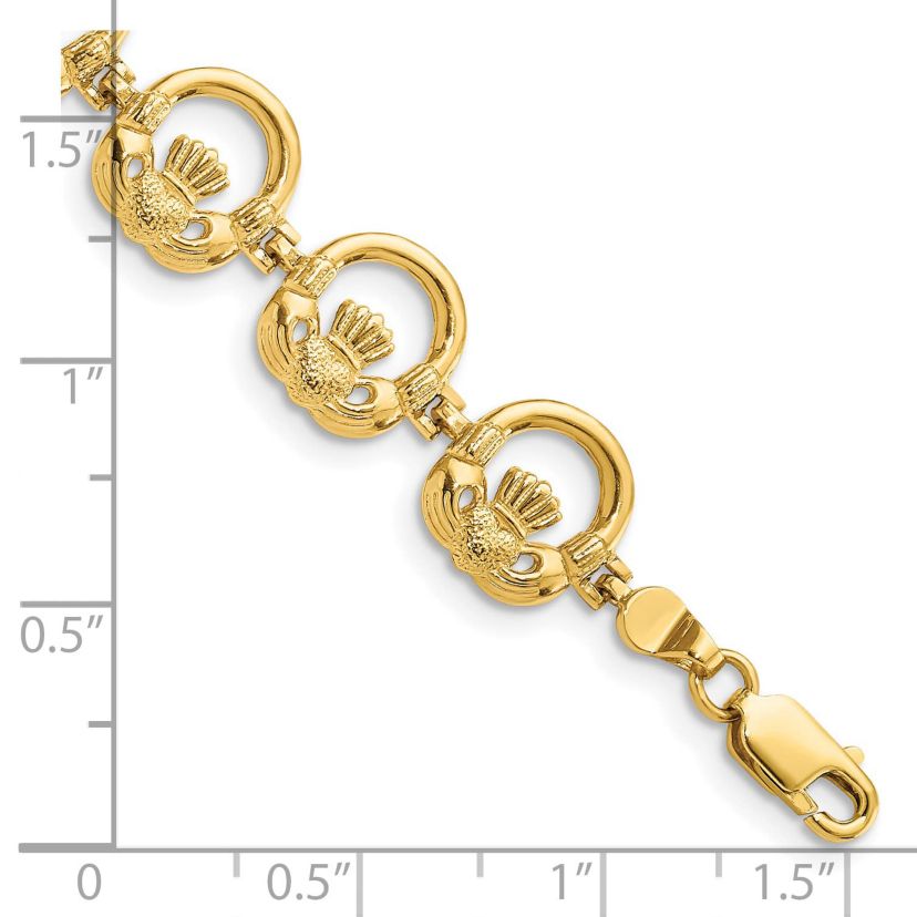 14K Yellow Gold Claddagh Circle Horizontal Bracelet