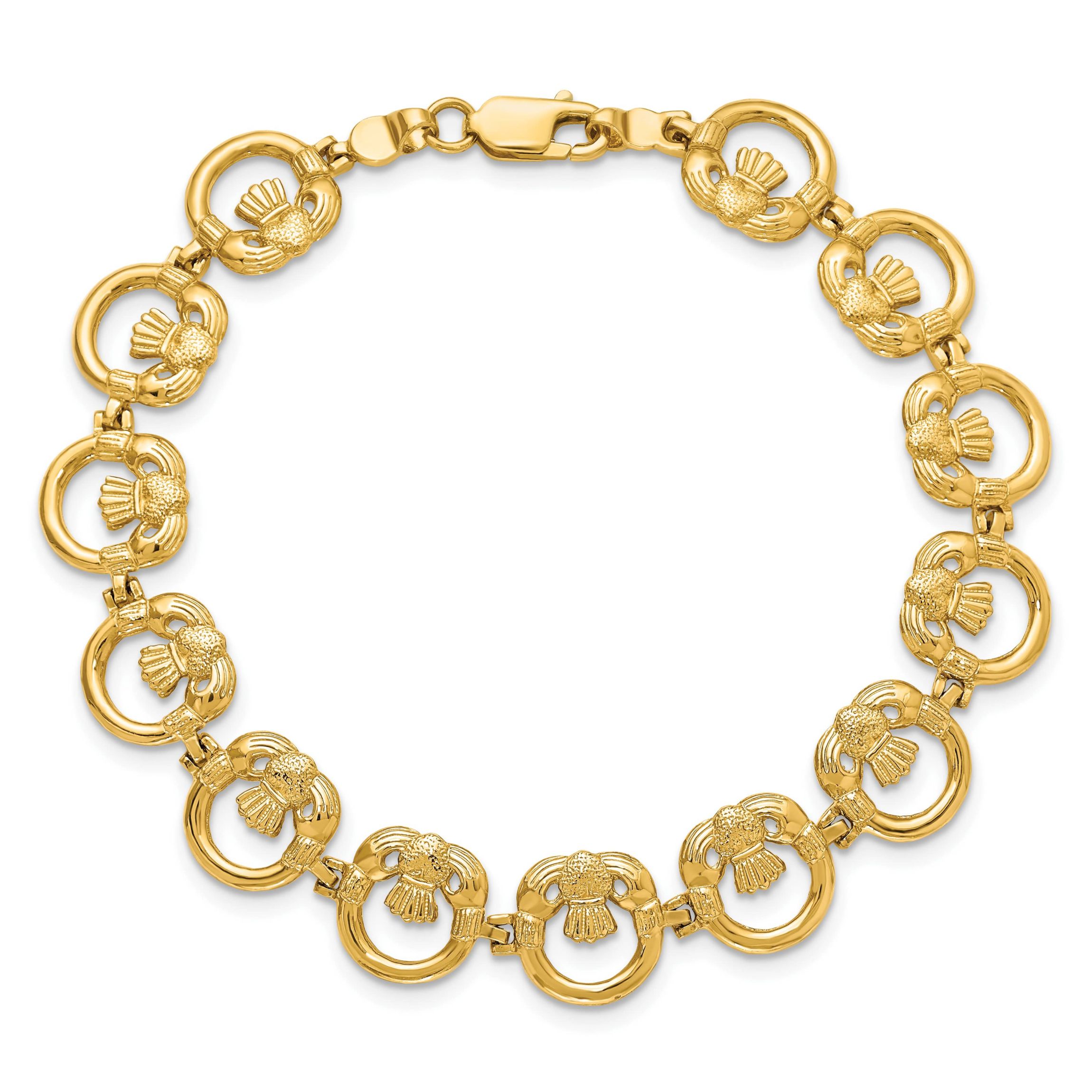 14K Yellow Gold Claddagh Circle Horizontal Bracelet