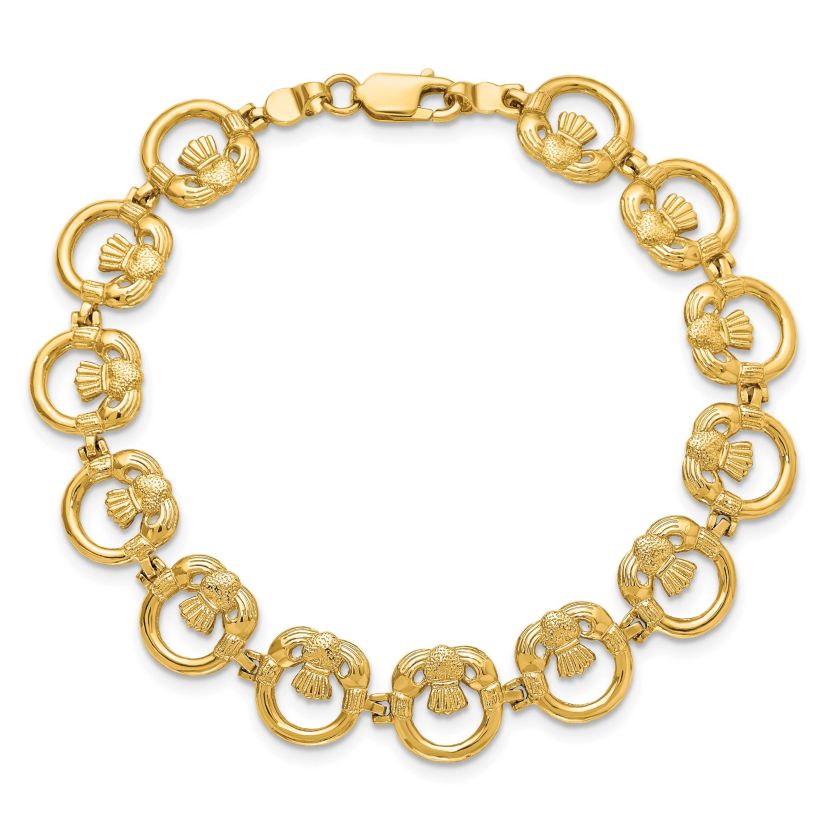 14K Yellow Gold Claddagh Circle Horizontal Bracelet
