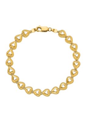 Belk & Co 14K Yellow Gold Polished Beaded Hearts 7-Inch Bracelet
