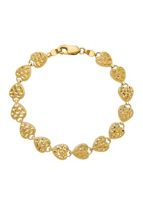 Belk & Co 14K Yellow Gold Polished Diamond Cut Hearts 7 Inch Bracelet