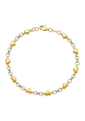 Belk & Co 14K Two Tone Polished Diamond Cut Heart 7.5 Inch Bracelet