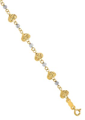 Belk & Co 14K Two Tone Diamond Cut Heart Link 7 Inch Bracelet, Yellow
