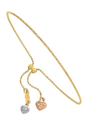 Belk & Co 14K Tri Color Diamond Cut Heart Adjustable Bracelet