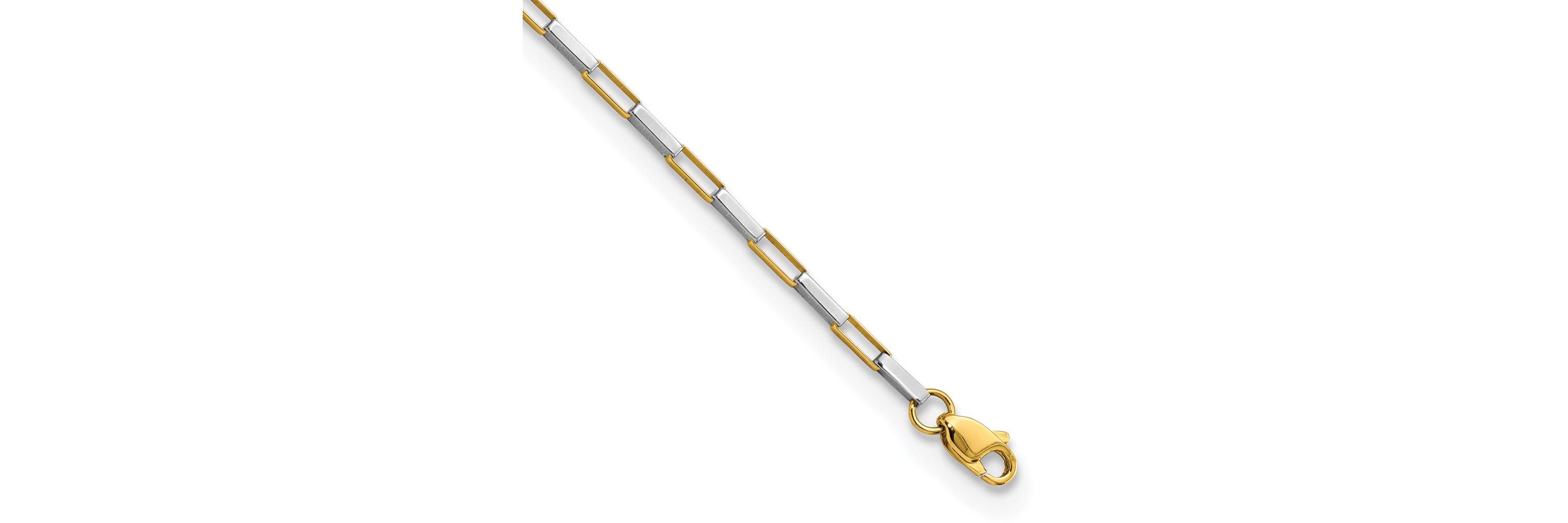 14K Two-tone Polished Fancy Box Links 7.5-inch Bracelet