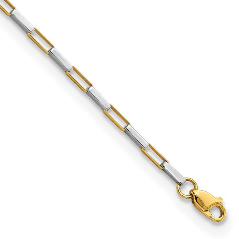 14K Two-tone Polished Fancy Box Links 7.5-inch Bracelet